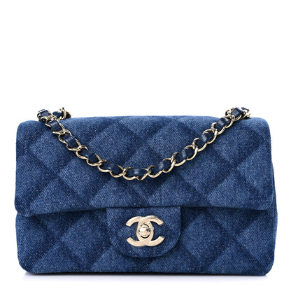 Chanel Printed Denim Quilted Mini Rectangular Flap Dark Blue 1 of 10