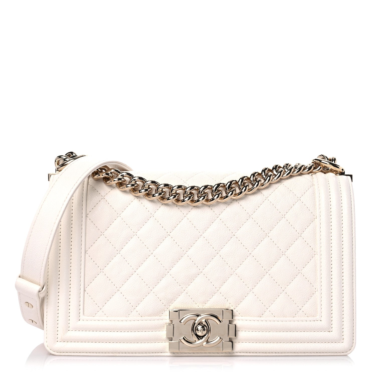 Chanel Caviar Quilted Medium Boy Flap White 1 of 9