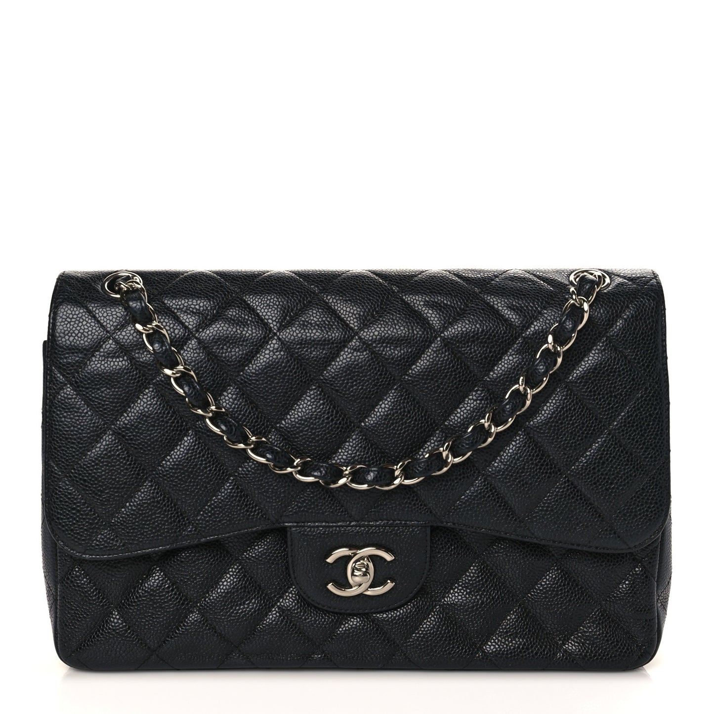 Caviar Quilted Jumbo Double Flap Black