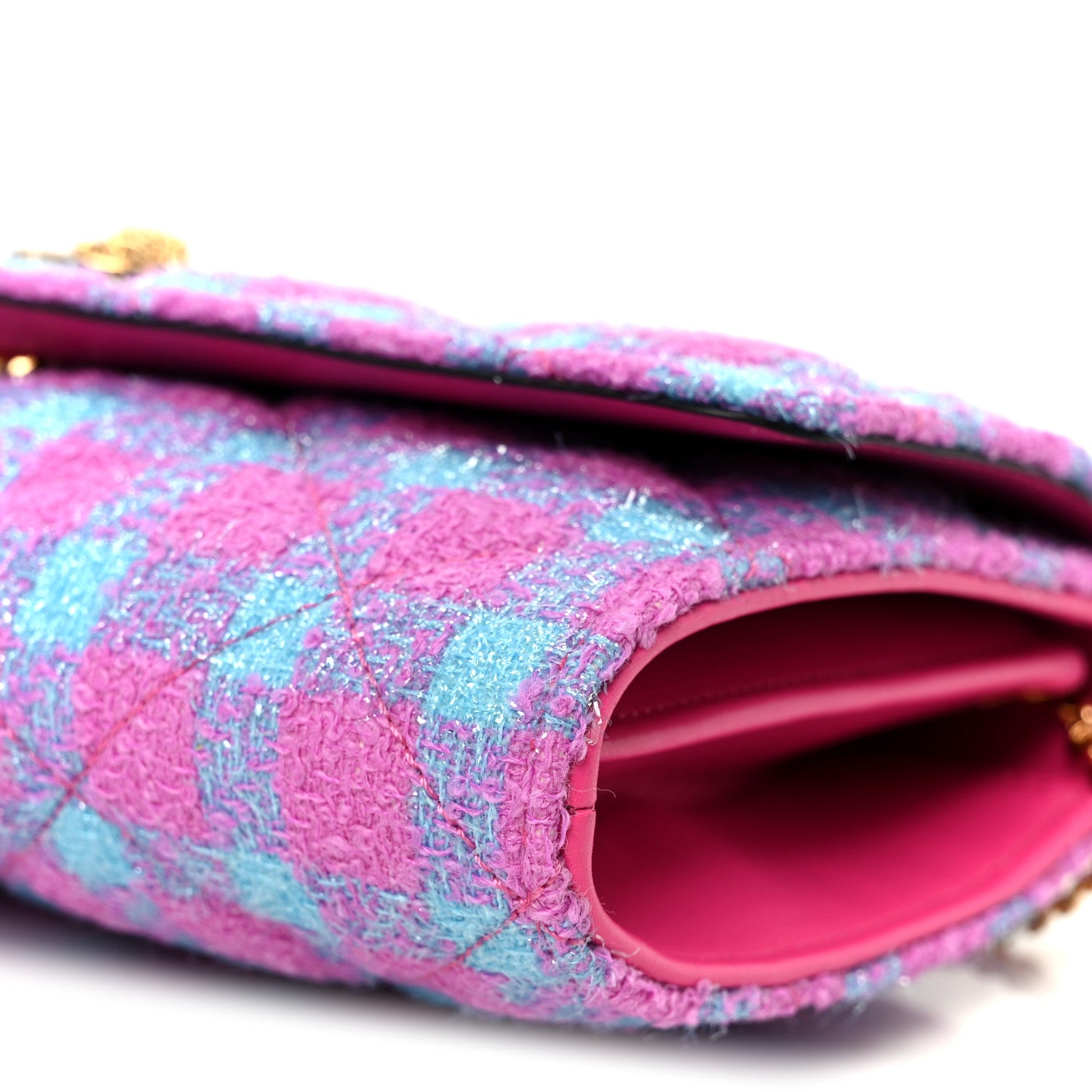 Versace Tweed Quilted Medusa Wallet on Chain Crossbody Pink Blue 11 of 11