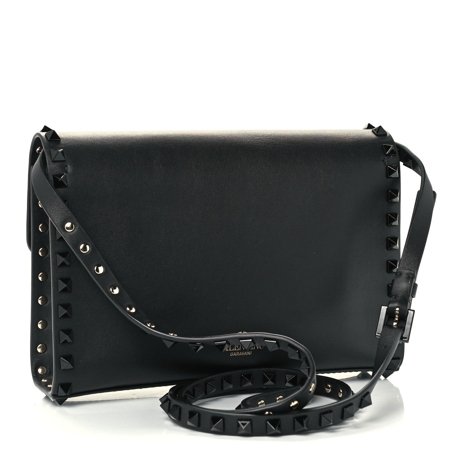 Valentino Garavani Vitello Monochrome Medium Rockstud Flip Lock Crossbody Bag Black 3 of 10