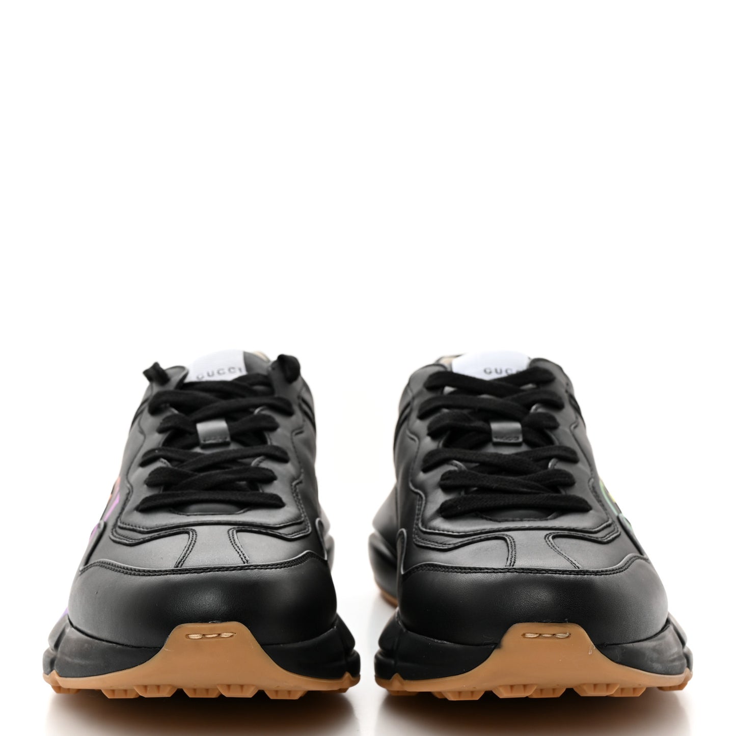 Calfskin Iridescent Logo Mens Rhyton Sneakers 10 Black
