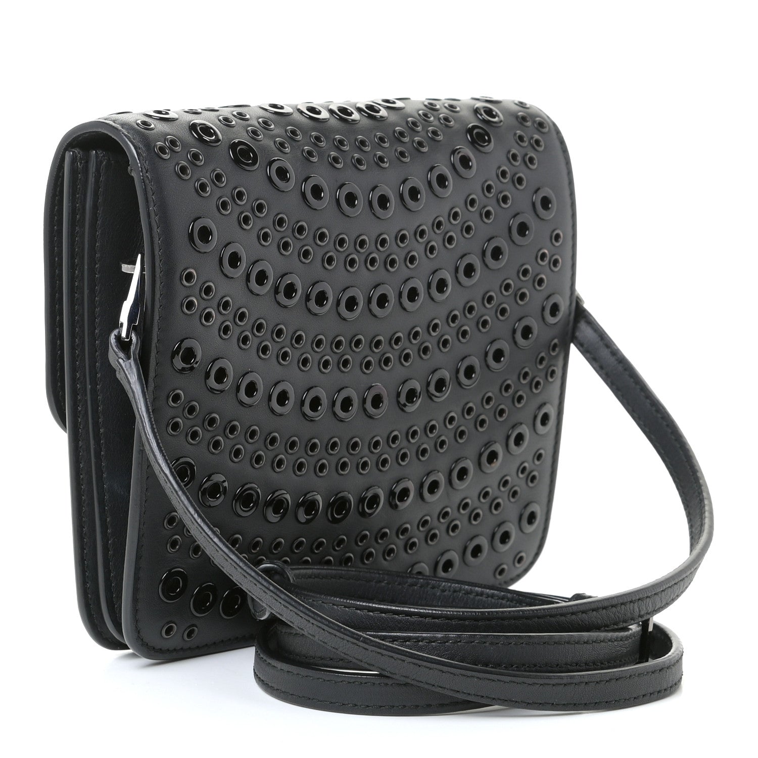 Alaia Calfskin Grommet Studded Azzedine Messenger Flap Black 2 of 10