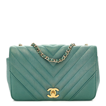 Chanel Metallic Caviar Chevron Quilted Small Statement Flap Turqouise 1 of 10