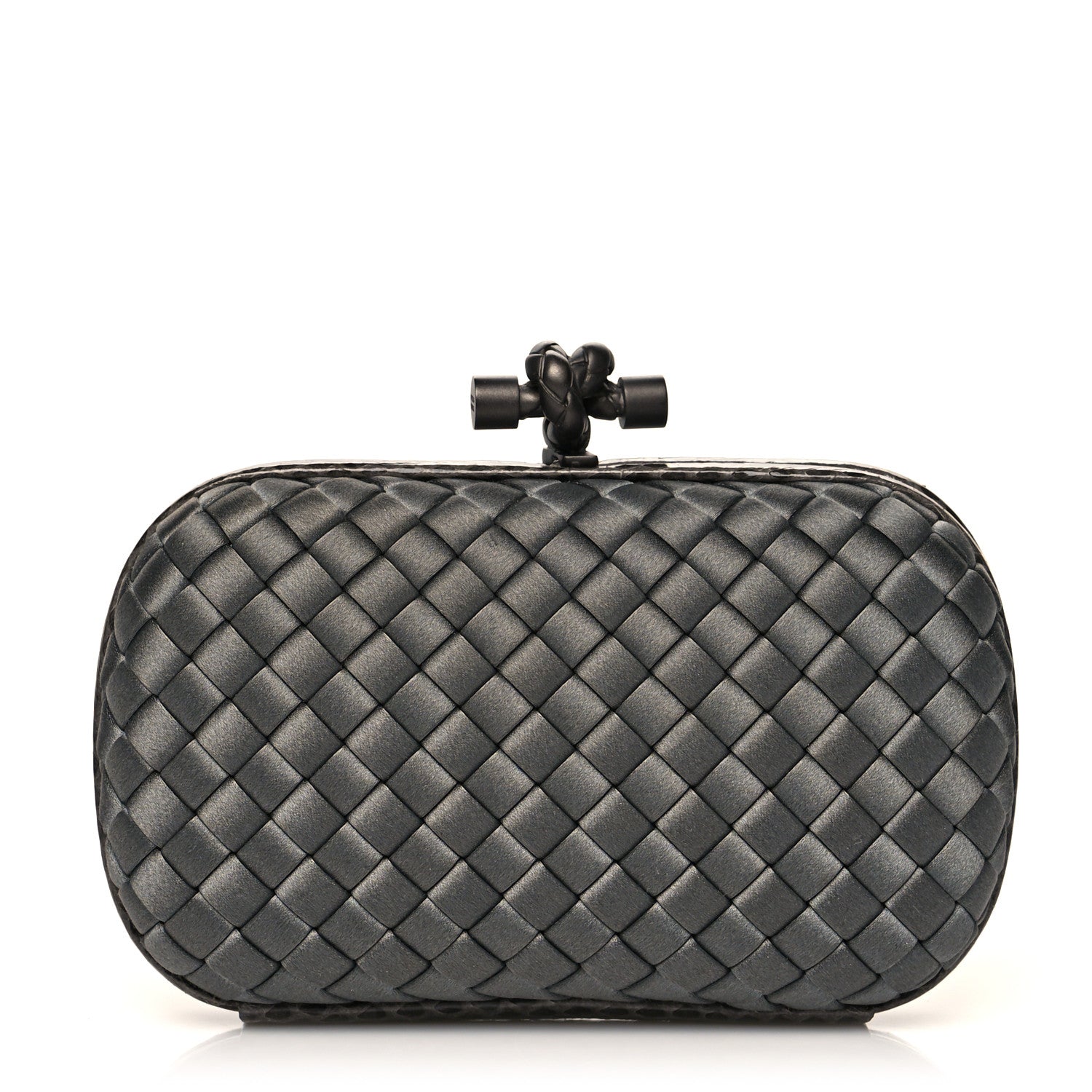 Bottega Veneta Satin Intreccio Knot Clutch Grey 1 of 12