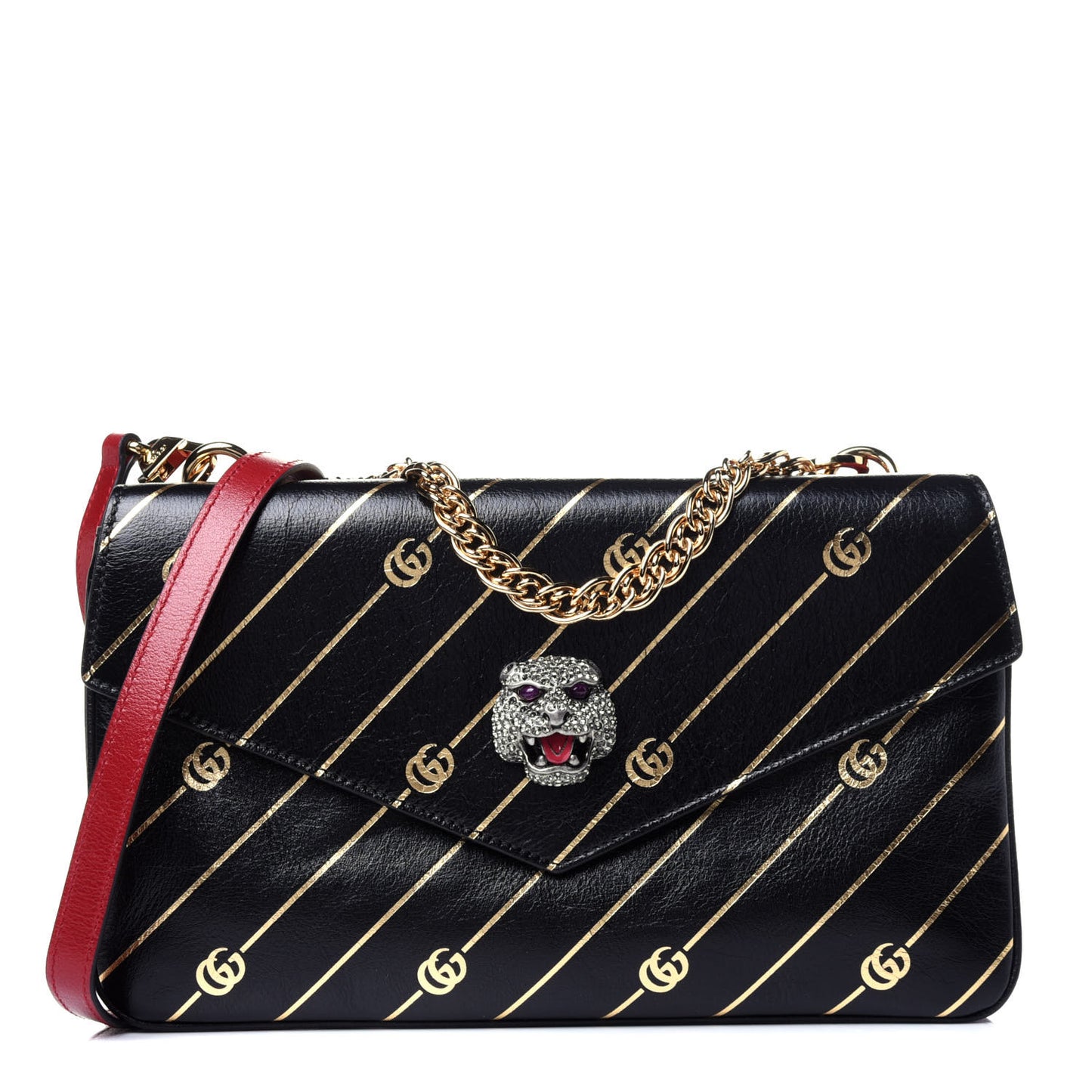 Calfskin Diagonal GG Medium Thiara Double Envelope Shoulder Bag Black Red