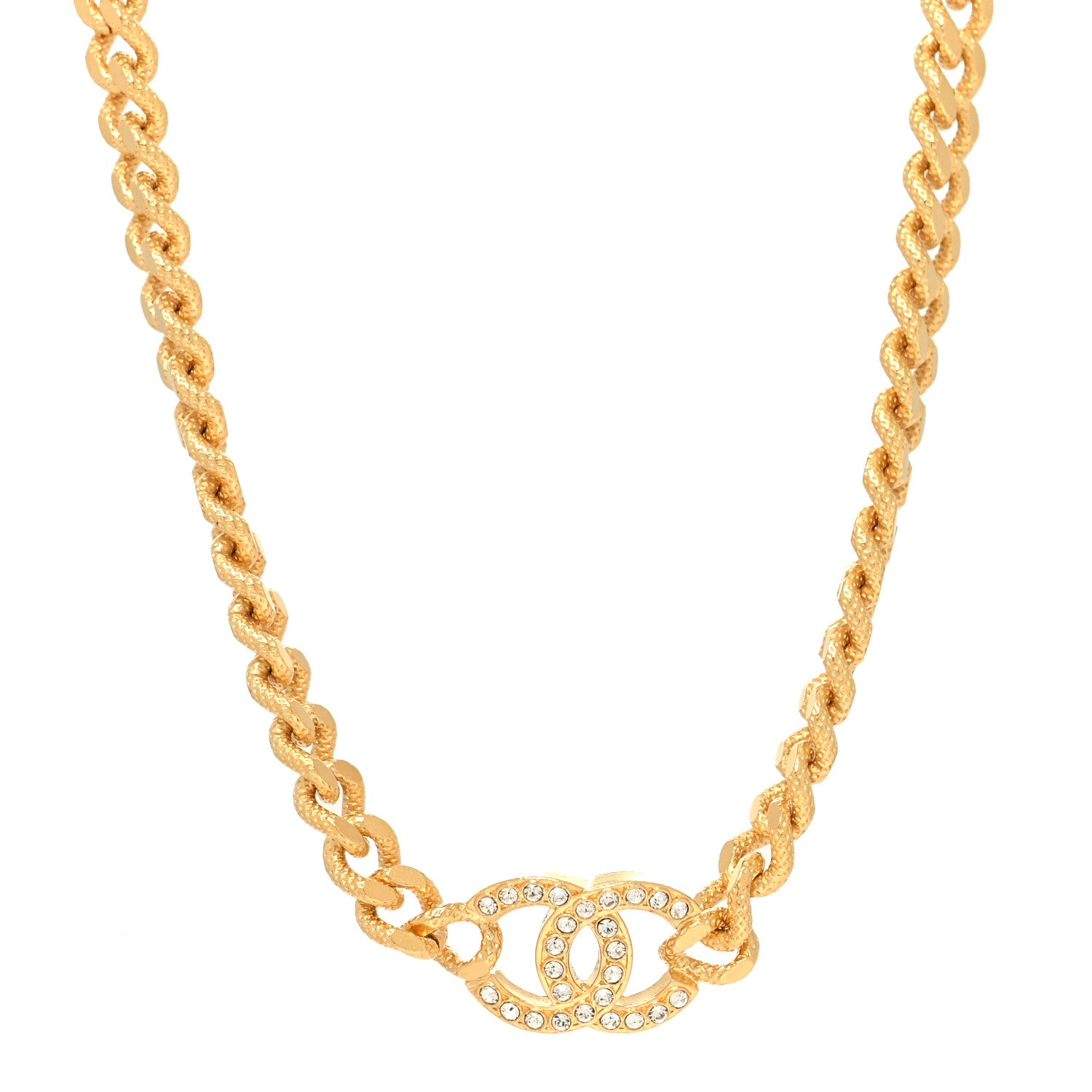 Chanel Crystal Chain Link CC Choker Necklace Gold 2 of 5