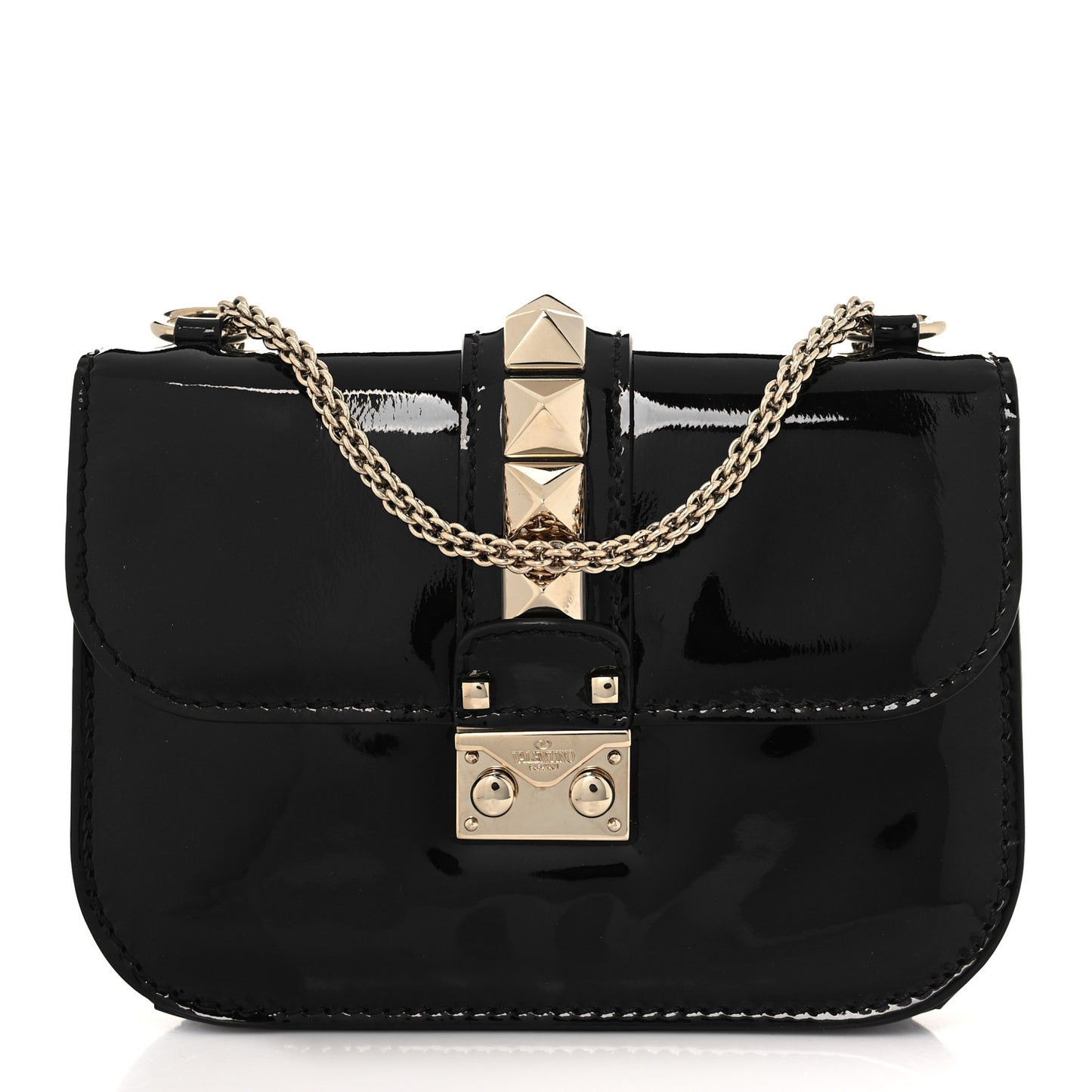 Patent Small Glam Lock Rockstud Flap Black