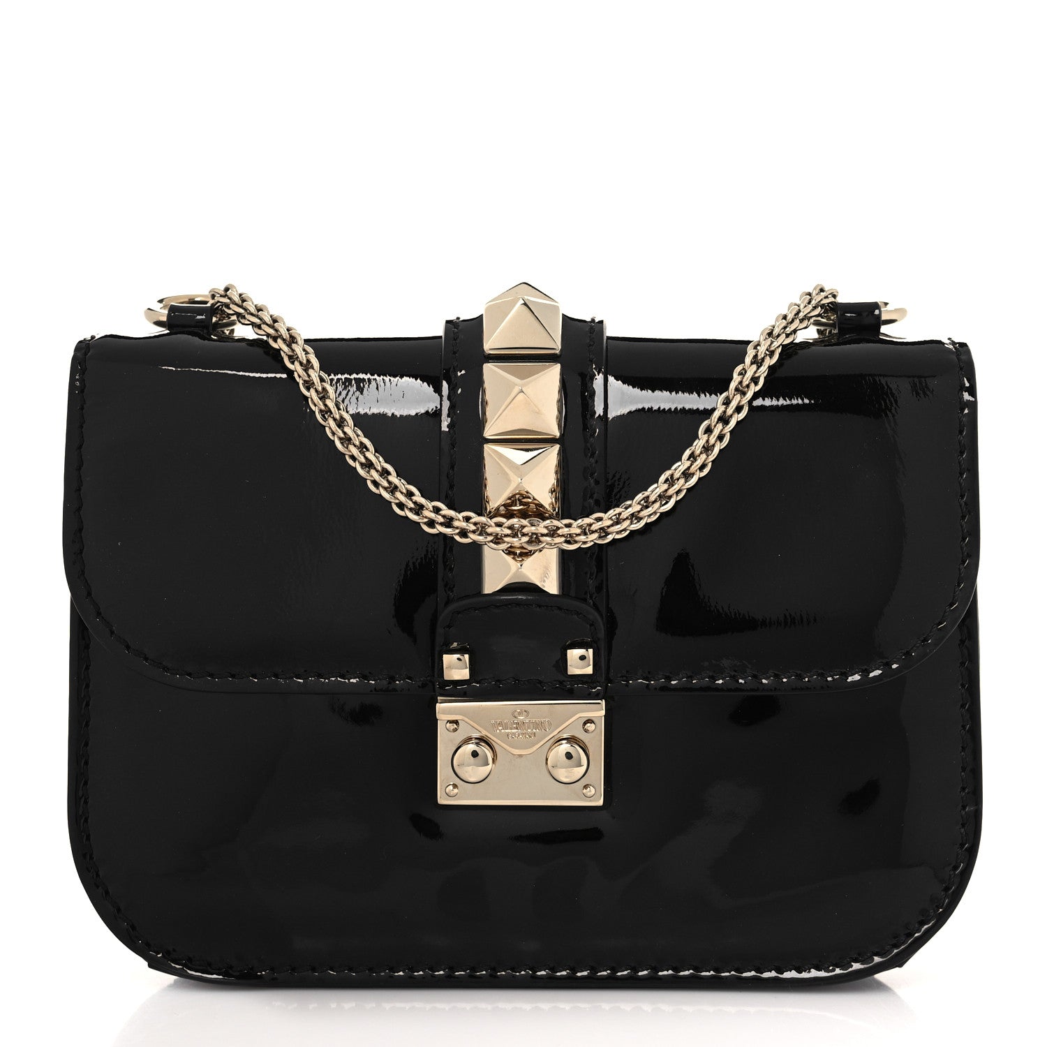 Valentino Garavani Patent Small Glam Lock Rockstud Flap Black 1 of 7