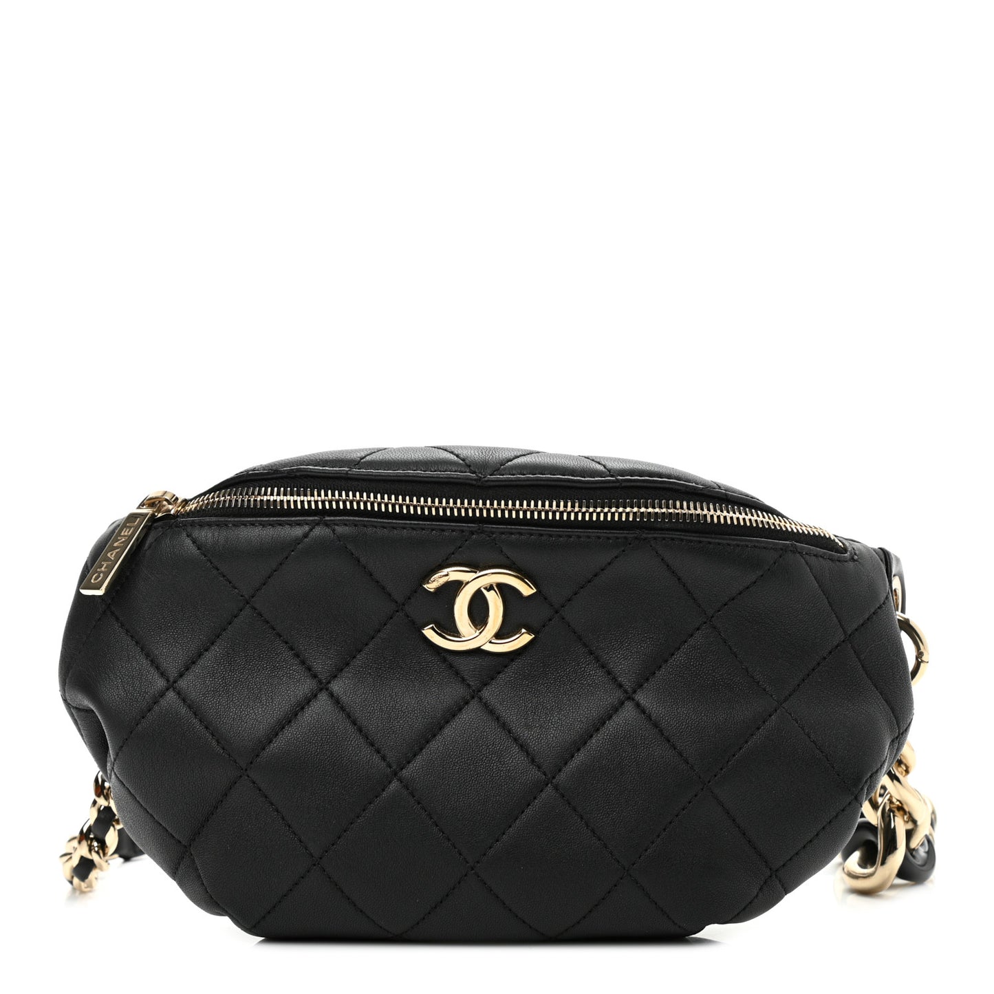 Lambskin Quilted Resin Bi-Color Waist Bag Fanny Pack Black