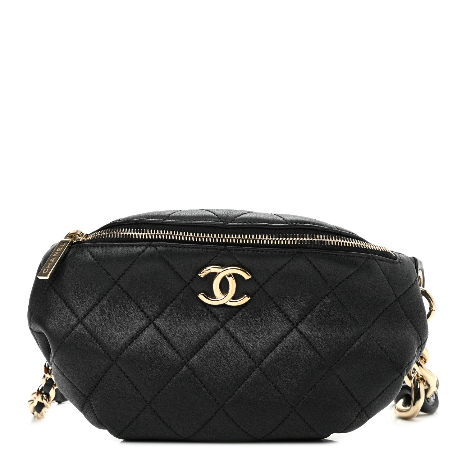 Chanel Lambskin Quilted Resin Bi-Color Waist Bag Fanny Pack Black 1 of 11