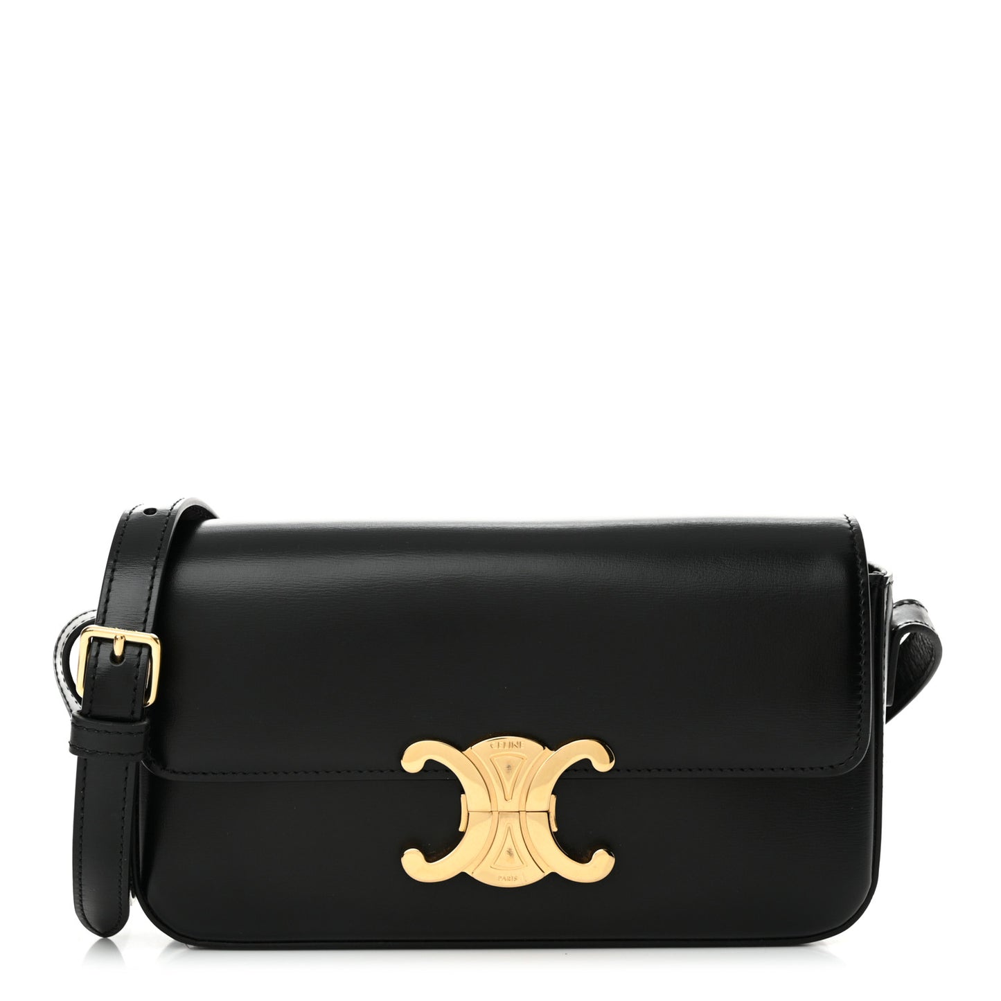 Shiny Calfskin Triomphe Shoulder Bag Black