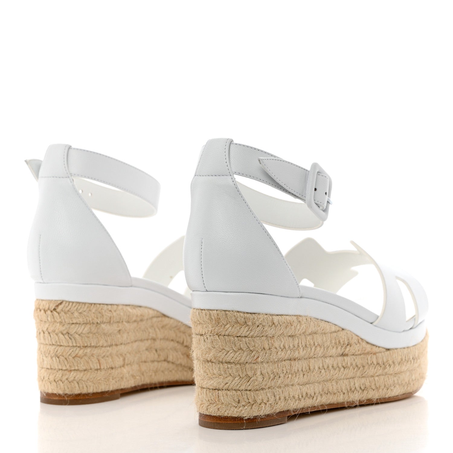Hermes Goatskin Elda Espadrille Wedge Sandals 39 White 4 of 9