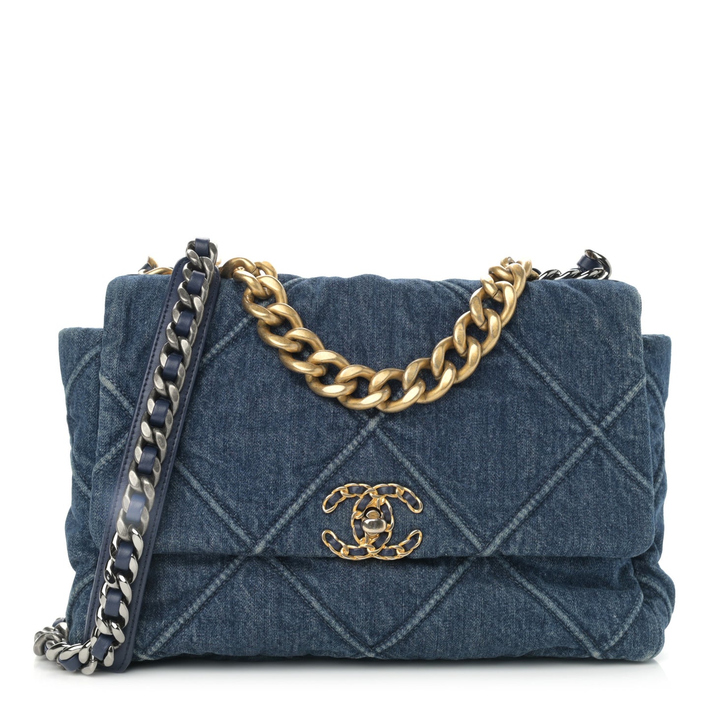Denim Quilted Large Chanel 19 Flap Blue