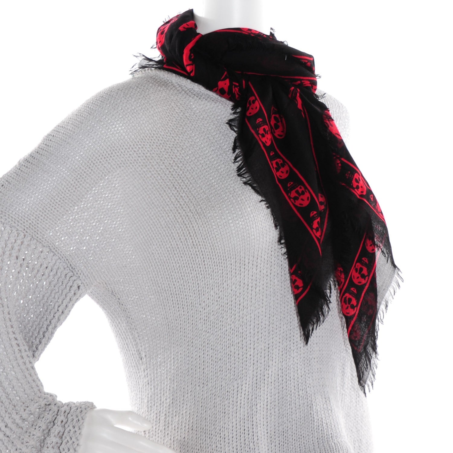 Alexander McQueen Modal Silk Skull Scarf Black Red 2 of 5