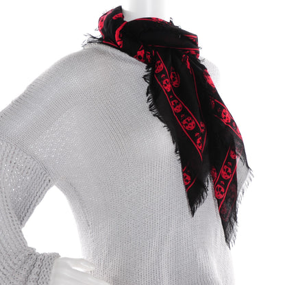 Alexander McQueen Modal Silk Skull Scarf Black Red 2 of 5