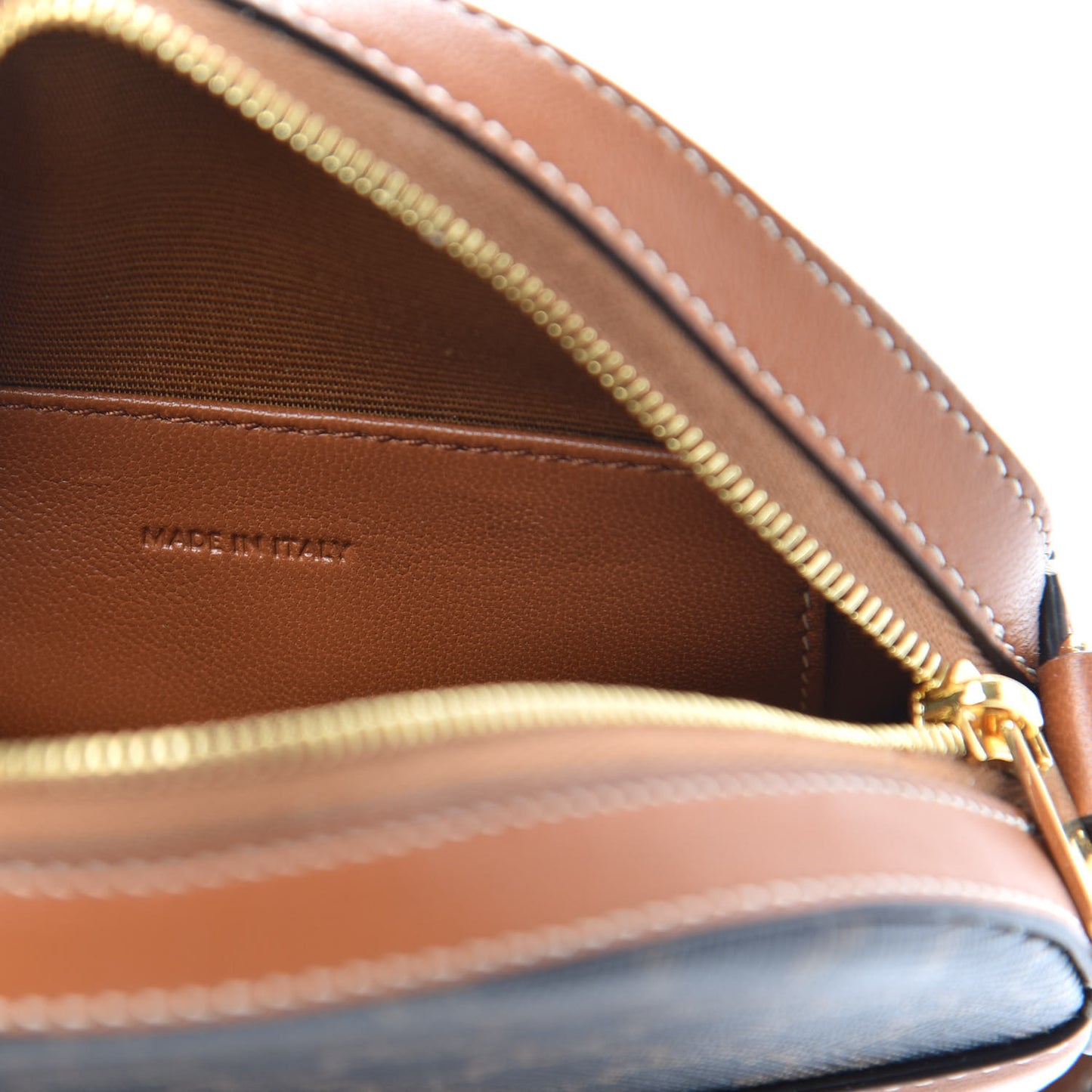 Lambskin Triomphe Canvas Round Purse On Strap Black Tan
