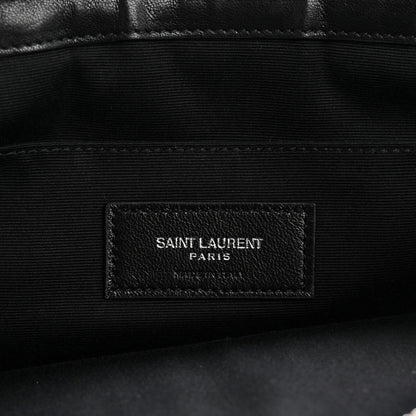 Saint Laurent Raffia Calfskin Rive Gauche Zipped Pouch Naturale Black 6 of 9
