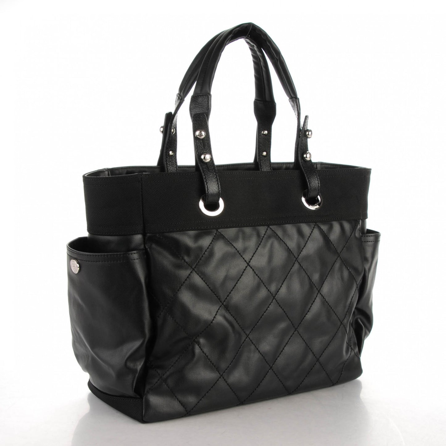 Coated Canvas Large Paris Biarritz Tote Black