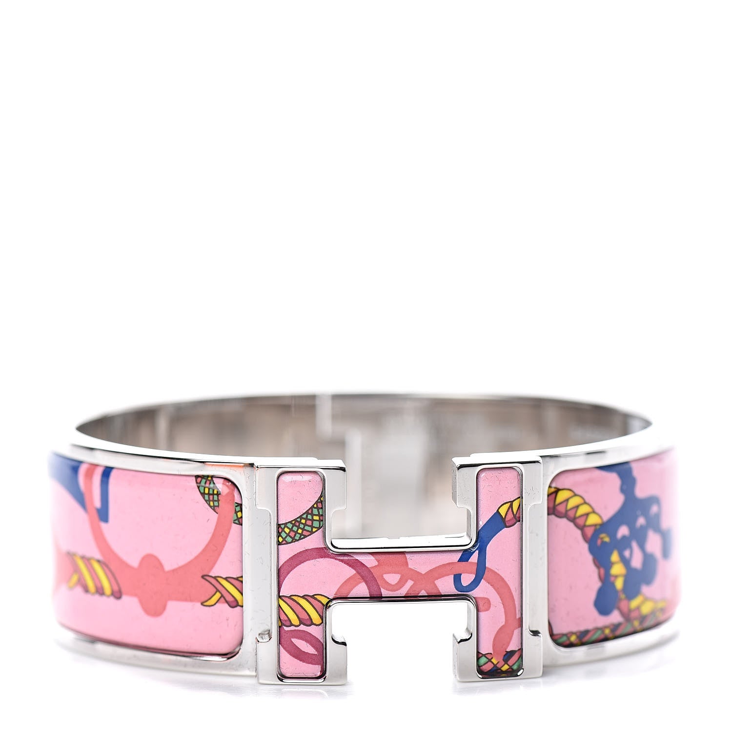 Hermes Enamel Printed Wide Panoplie Equestre Clic H Bracelet PM Pink Delirium 1 of 5