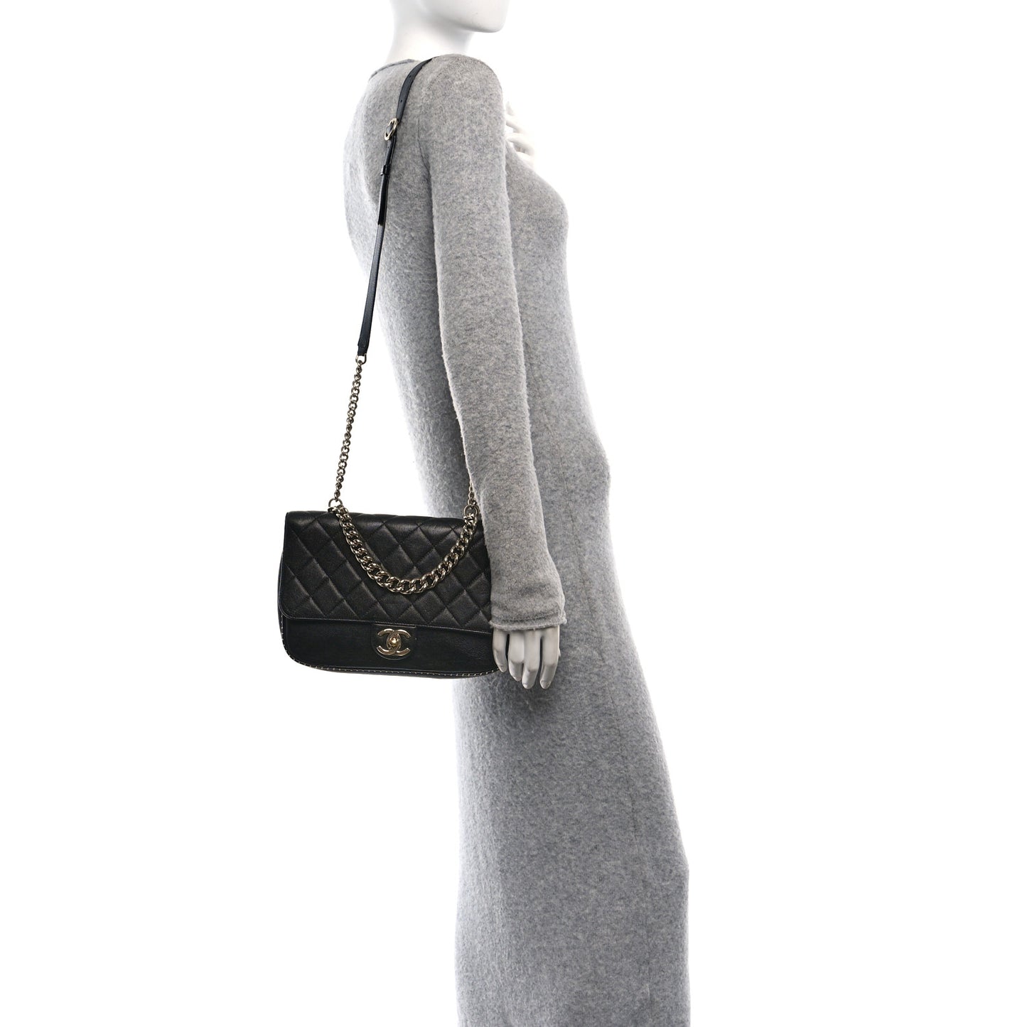 Caviar Quilted Large Studded Flap Black