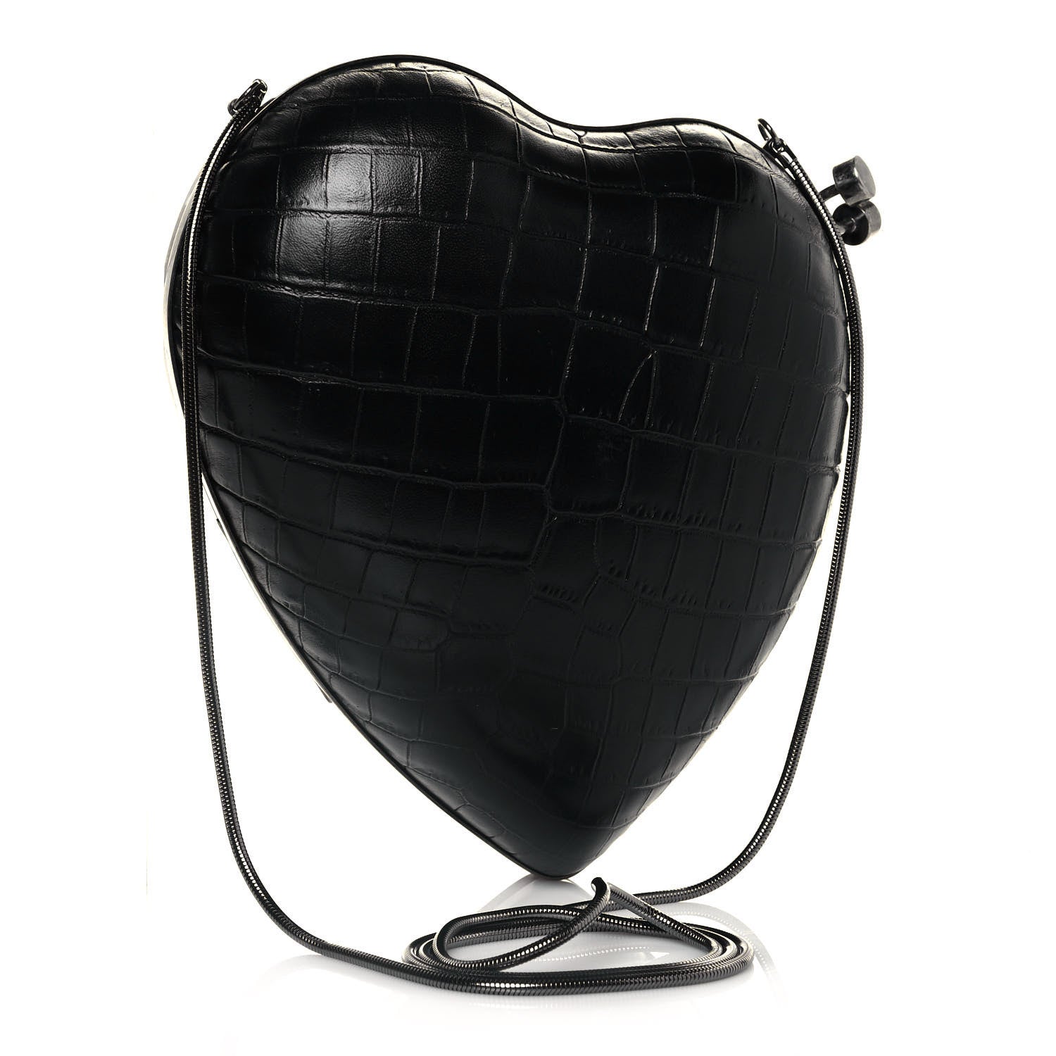 Saint Laurent Calfskin Crocodile Embossed Monogram Love Box Bag Black 3 of 12