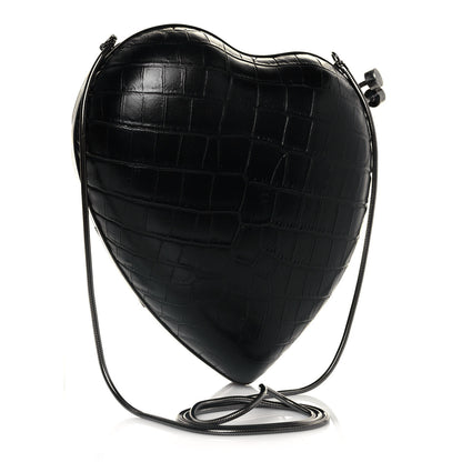 Saint Laurent Calfskin Crocodile Embossed Monogram Love Box Bag Black 3 of 12