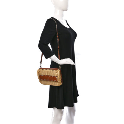 Valentino Garavani Raffia Calfskin Small Rockstud Shoulder Bag Natural Selleria 2 of 8