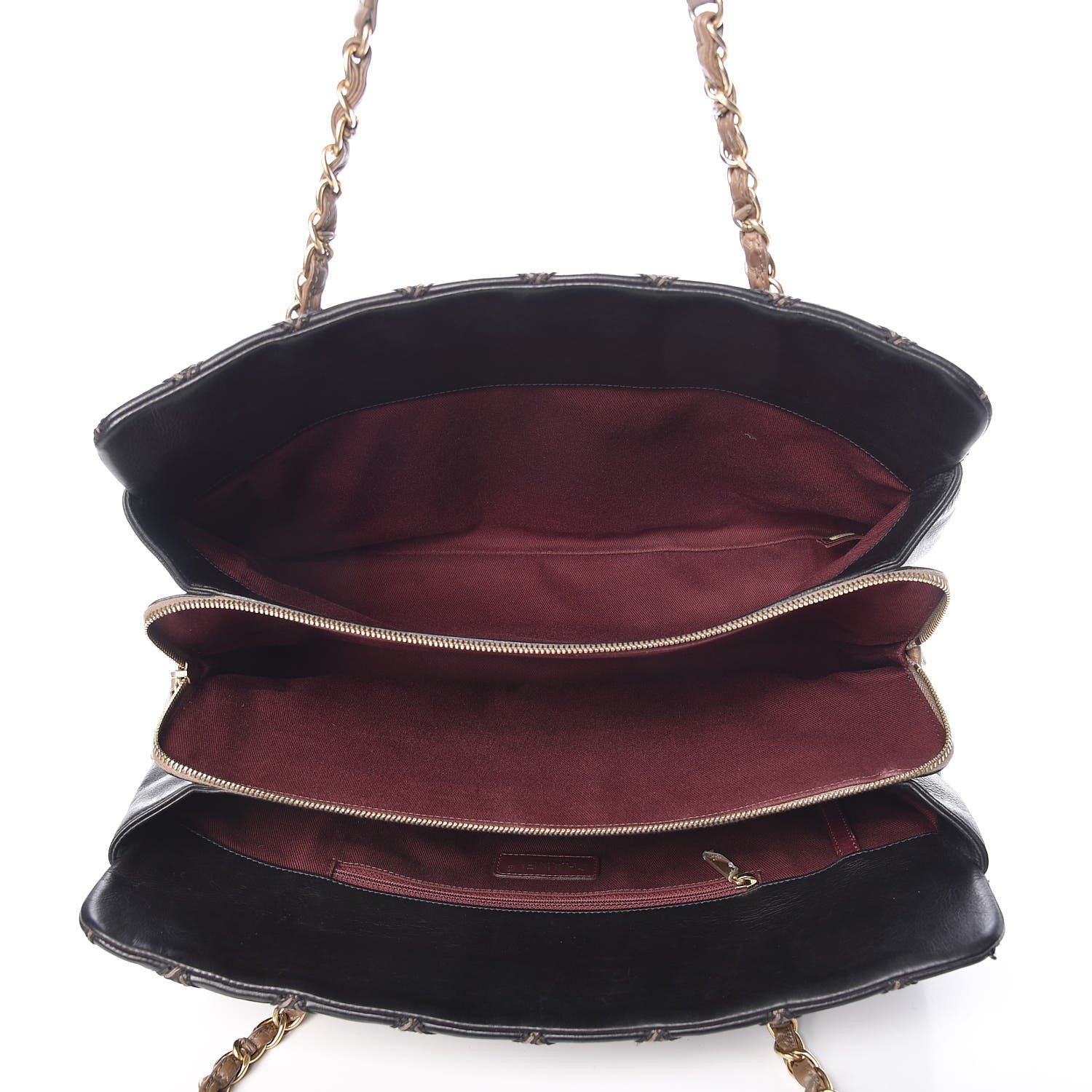 Chanel Calfskin Double Contrast Stitch Large Tote Black 5 of 9