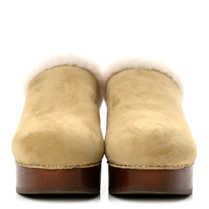 Chanel Suede Shearling CC Clogs 40 Beige 3 of 10