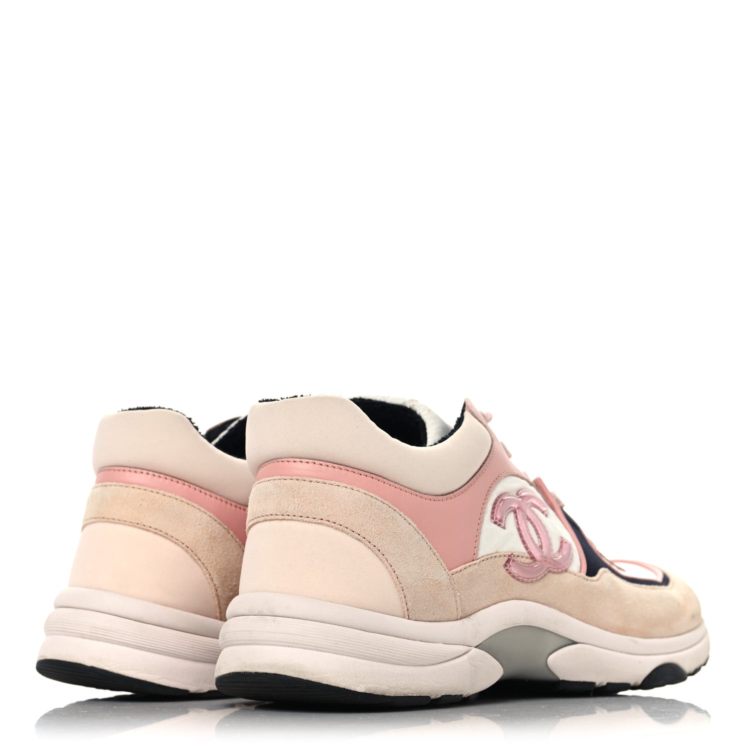 Chanel Nylon Lambskin Suede Calfskin CC Sneakers 39.5 Pink White Black 5 of 8