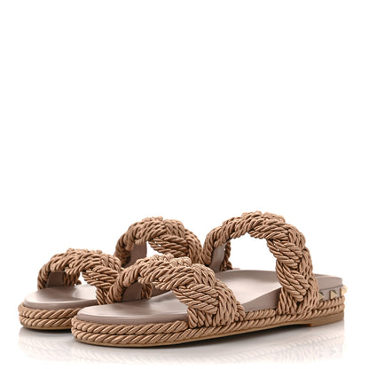 Valentino Garavani Calfskin Silk Woven Rockstud Torchon 5mm Sandals 40 Poudre 3 of 9