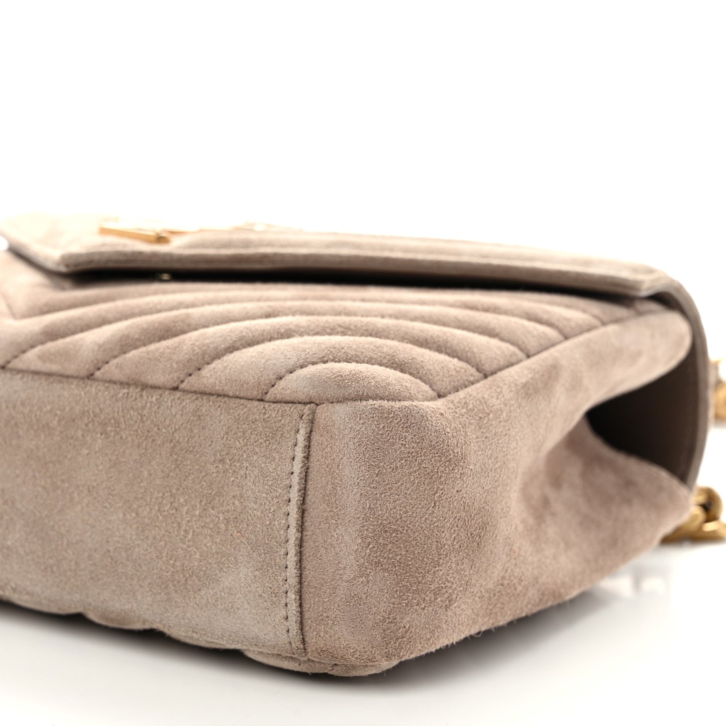 Suede Matelasse Chevron Monogram Medium College Bag Taupe