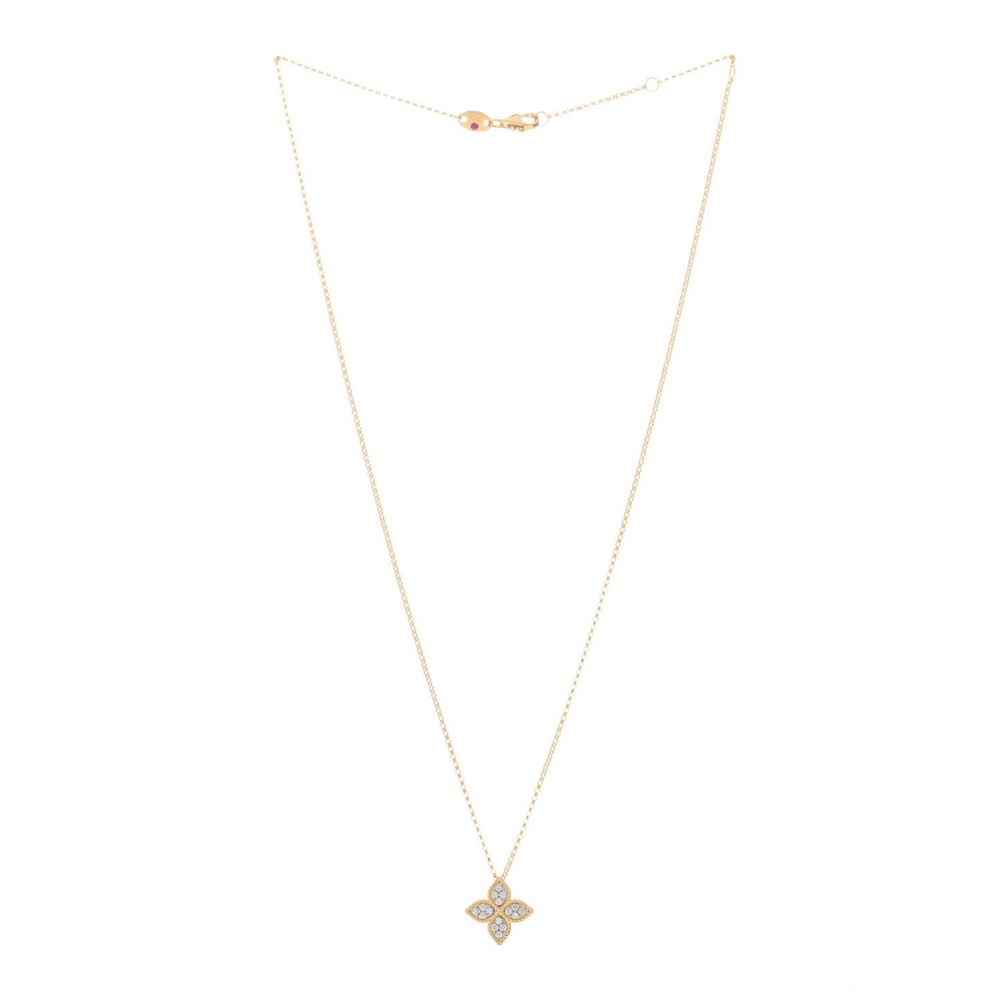 18K Yellow White Gold Diamond Medium Princess Flower Pendant Necklace