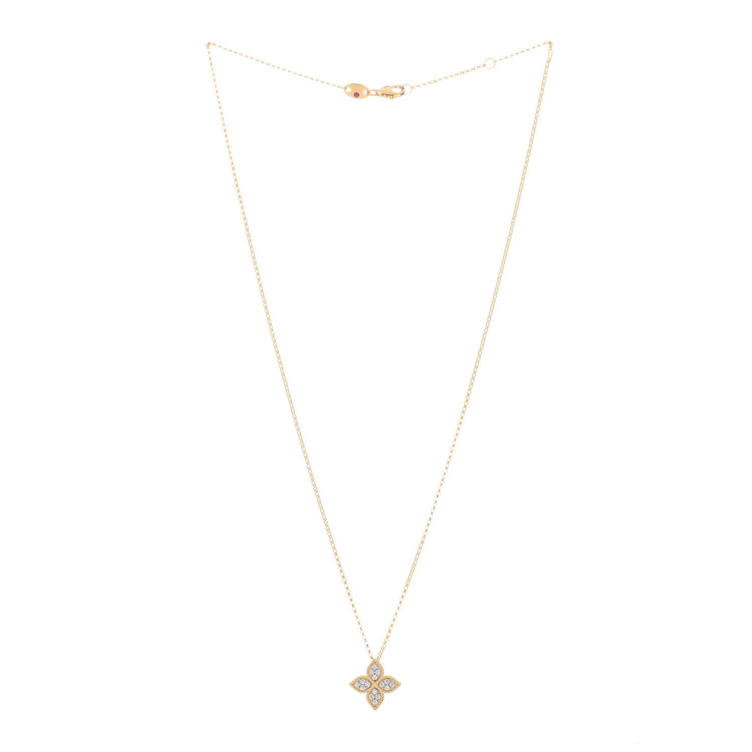 Roberto Coin 18K Yellow White Gold Diamond Medium Princess Flower Pendant Necklace 2 of 3