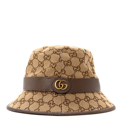 Gucci Monogram Textured Dollar Calfskin GG Jago Bucket Hat S Cacao Beige 3 of 9