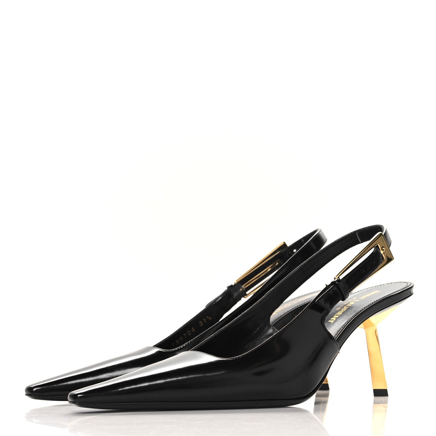 Saint Laurent Glazed Calfskin Lee 75 Slingback Pumps 37.5 Black 4 of 10
