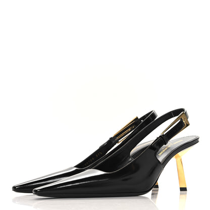 Saint Laurent Glazed Calfskin Lee 75 Slingback Pumps 37.5 Black 4 of 10