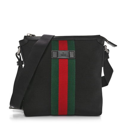 Gucci Techno Canvas Selleria Calfskin Web Small Flat Messenger Bag Black 1 of 10
