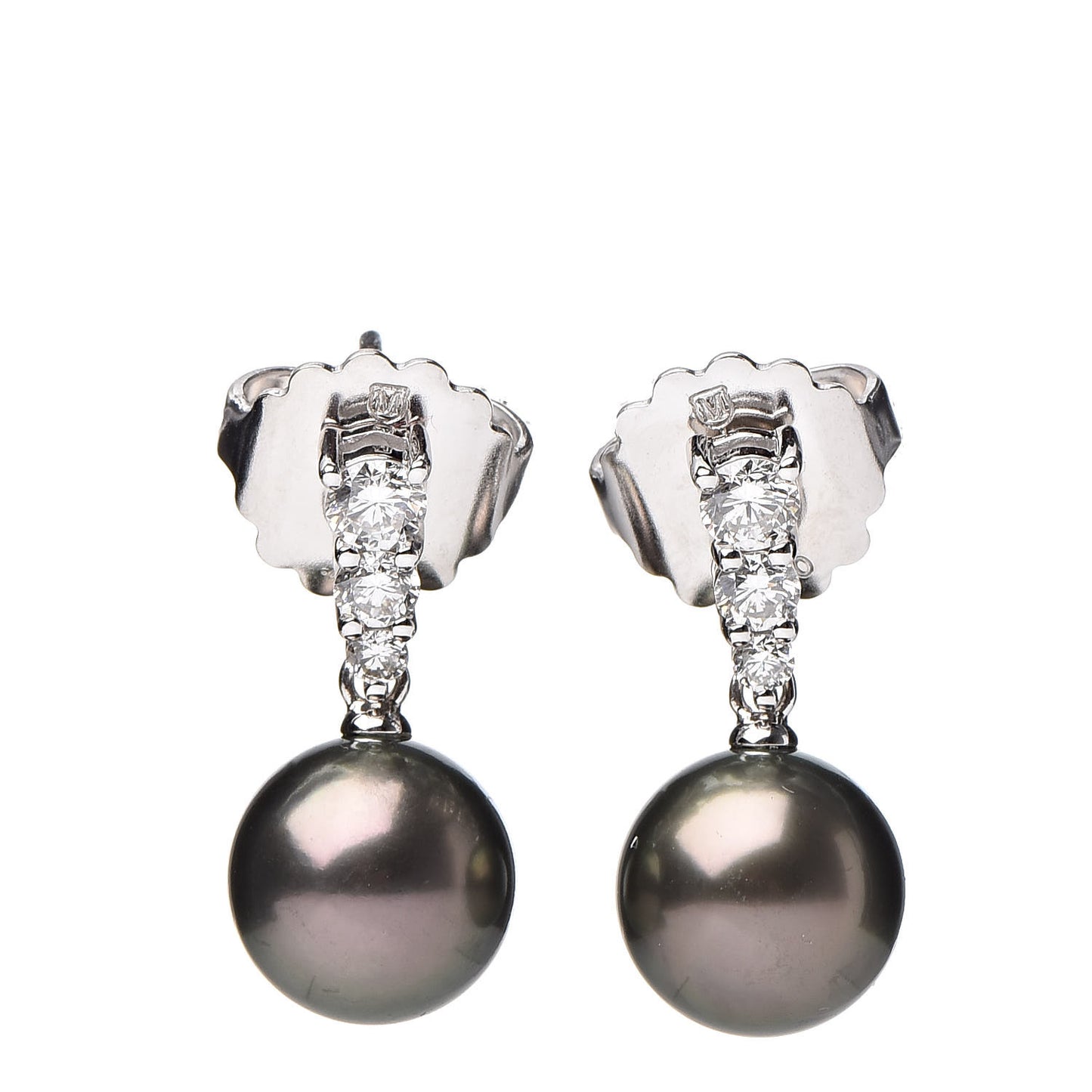 18K White Gold Diamond Black South Sea Pearl 9mm Morning Dew Earrings