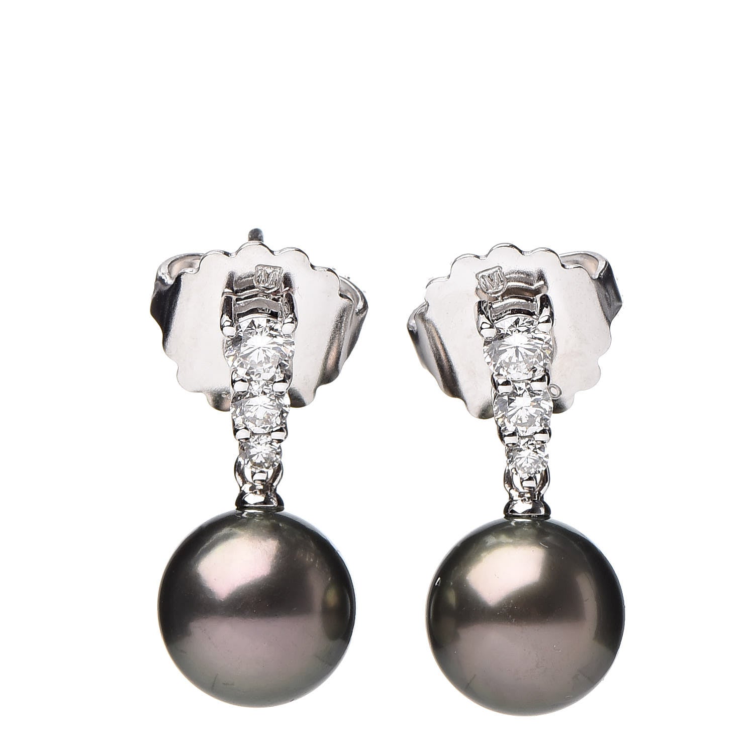 Mikimoto 18K White Gold Diamond Black South Sea Pearl 9mm Morning Dew Earrings 1 of 5