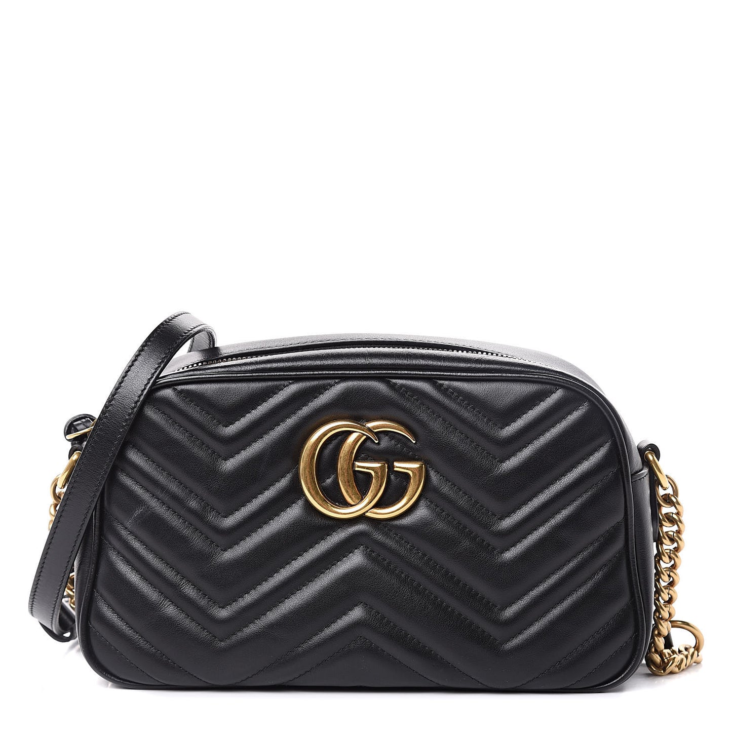 Calfskin Matelasse Small GG Marmont Chain Shoulder Bag Black