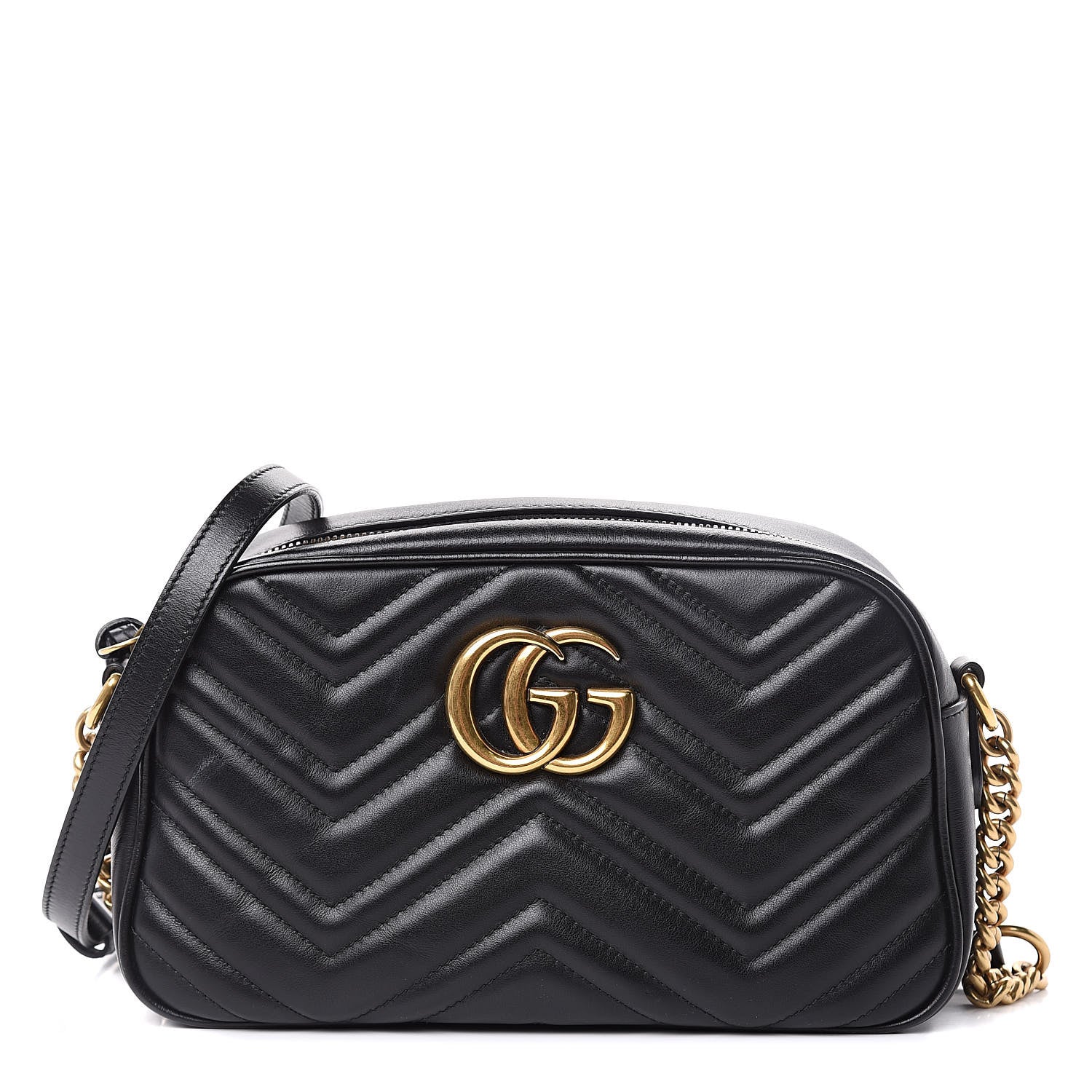 Gucci Calfskin Matelasse Small GG Marmont Chain Shoulder Bag Black 1 of 13
