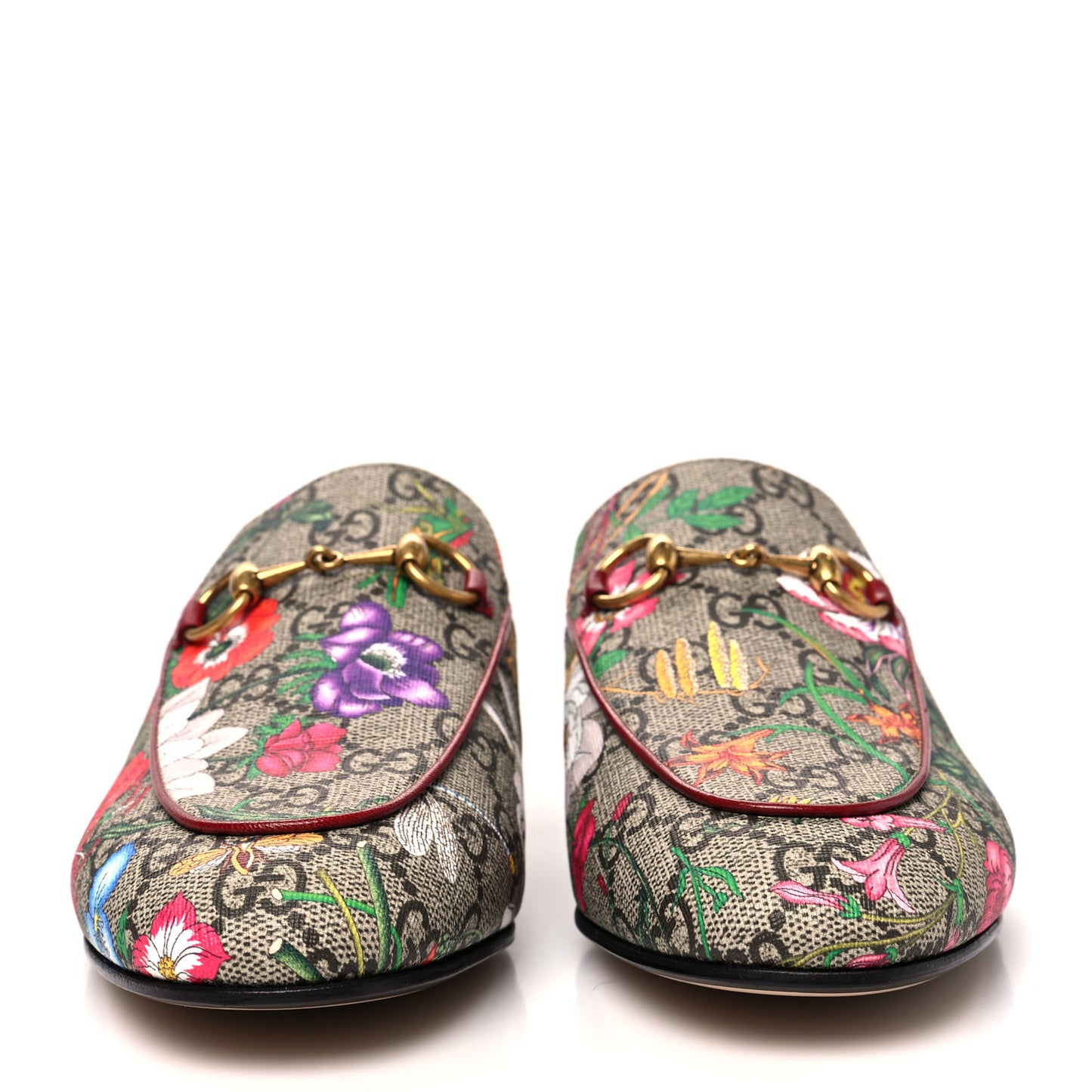 GG Supreme Monogram Flora Womens Princetown Slippers 36.5 Beige Ebony Multicolor Rosso