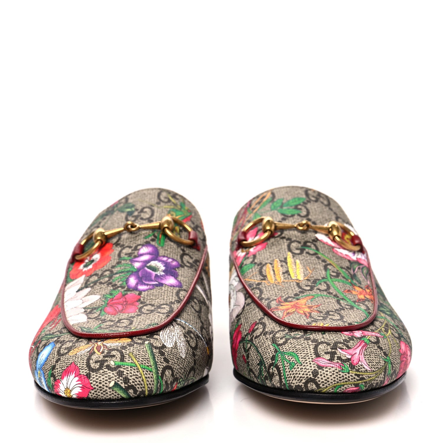 Gucci GG Supreme Monogram Flora Womens Princetown Slippers 36.5 Beige Ebony Multicolor Rosso 2 of 8