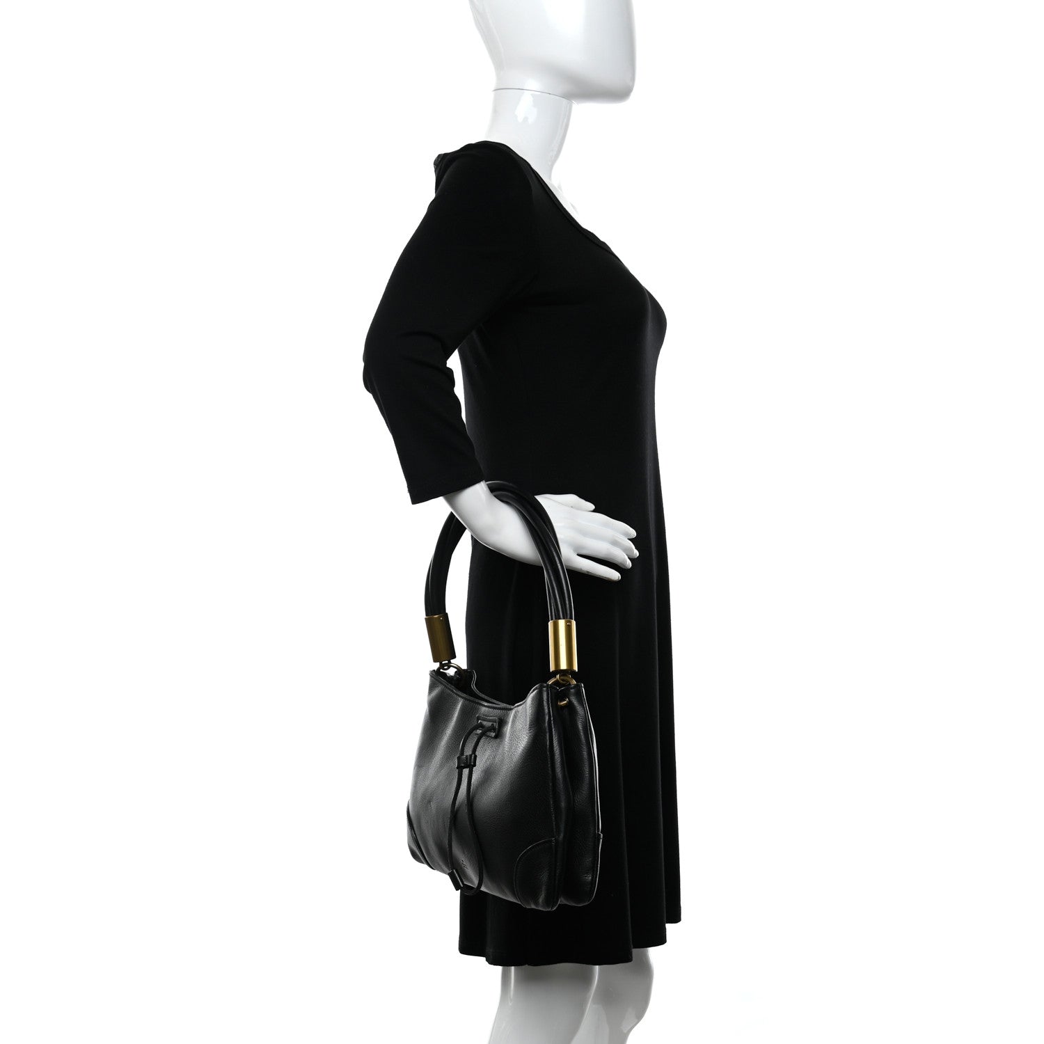 Gucci Pebbled Calfskin Drawstring Shoulder Bag Black 2 of 10