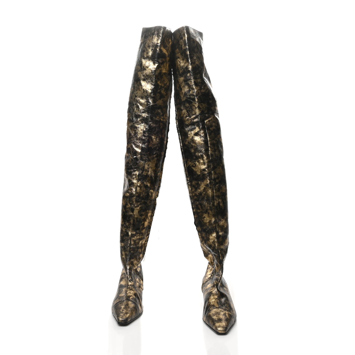 Metallic Lambskin Over the Knee Boots 38 Gold Black
