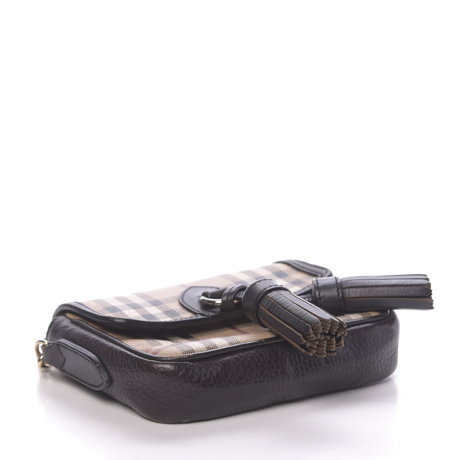 Burberry Haymarket Check Mini Tassel Crossbody Bag Chocolate 4 of 14