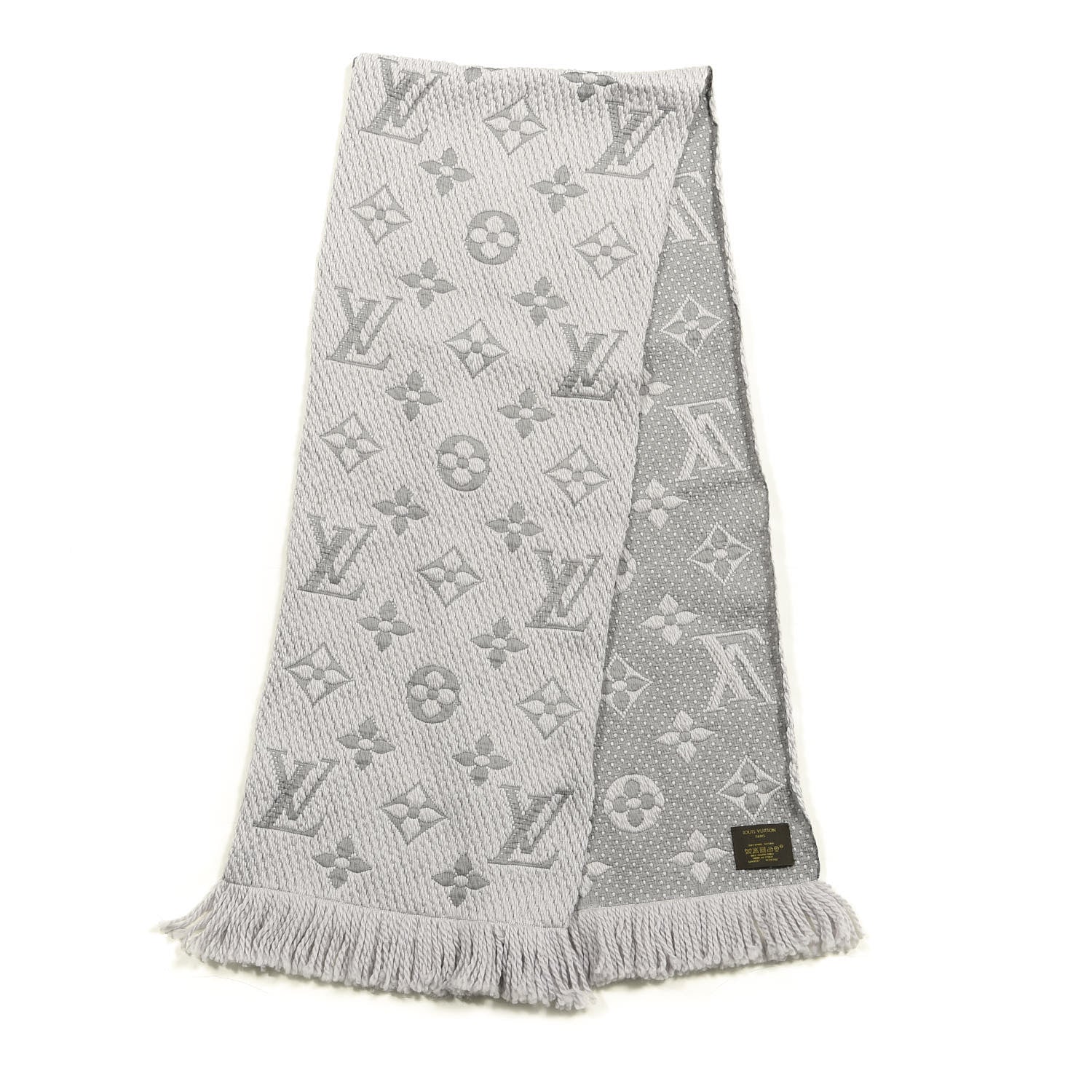 Louis Vuitton Wool Silk Logomania Scarf Pearl Grey 2 of 4
