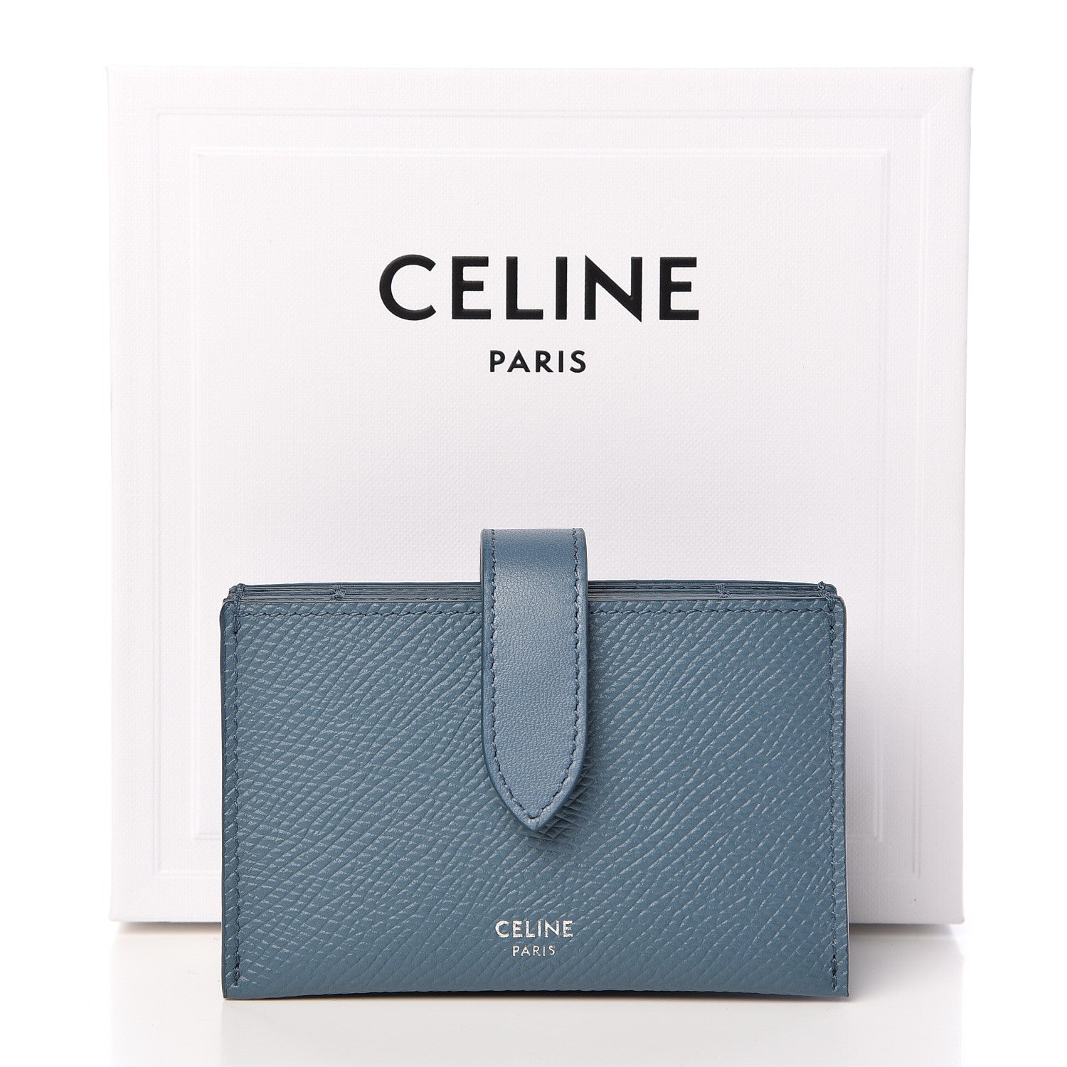 Celine Grained Calfskin Strap Accordion Cardholder Slate Blue 8 of 8